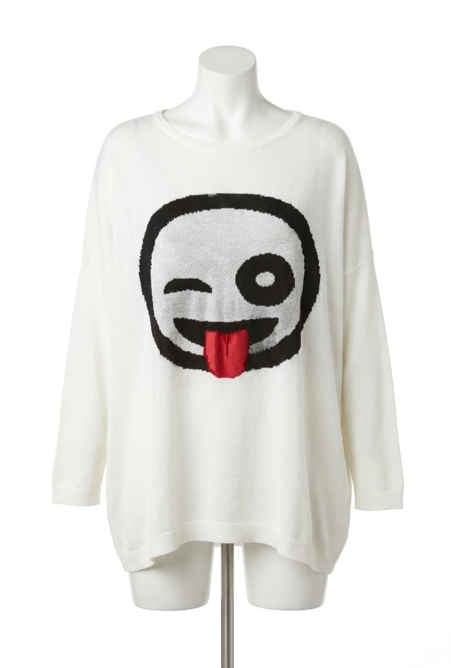 NEW ANGEL wink & tongue emoji top in stone/black